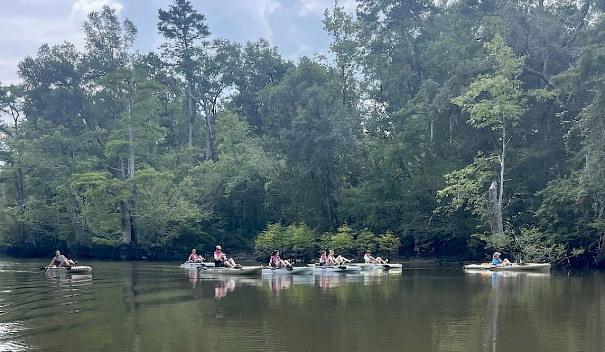 group of hobie kayakers on a river