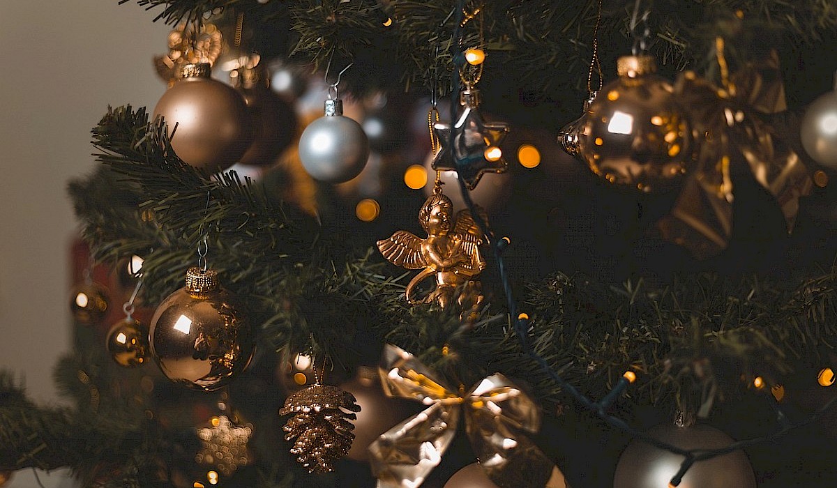 christmas tree with silver and gold ornaments